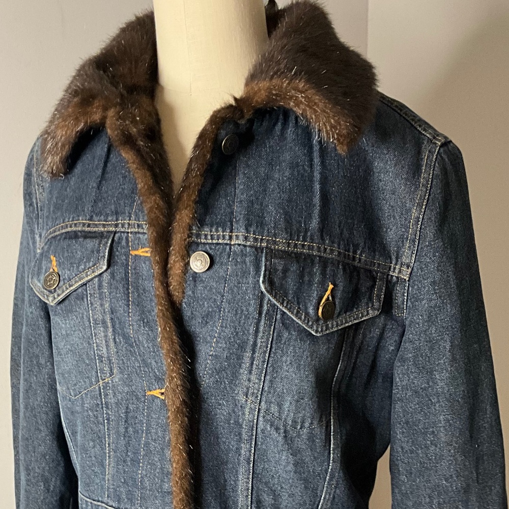Faux Mink and Denim Jacket - Picture 2 of 8